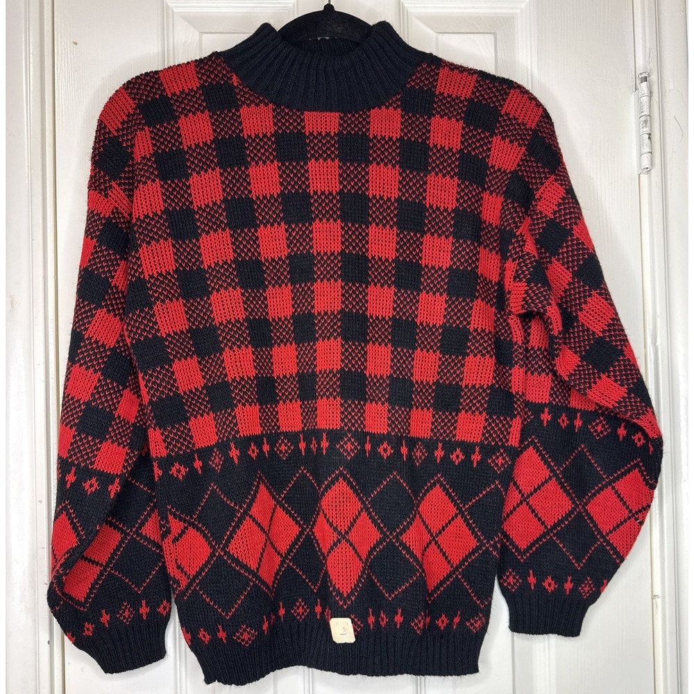 VTG Adele Knitwear Black‎ Red Goth Geek Pullover Sweater Women's S Deadstock NWT